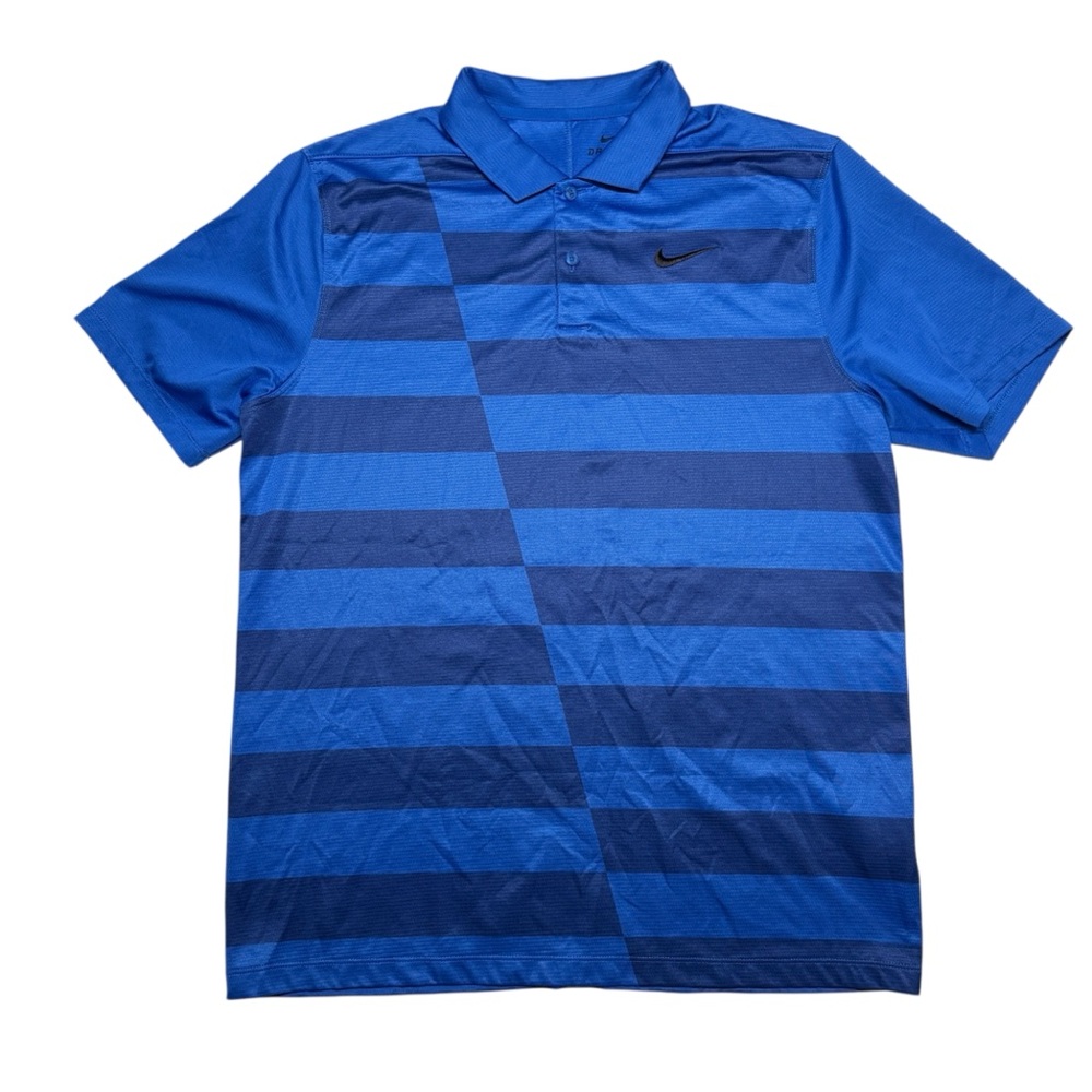 Nike Dri-Fit Golf Polo Mens Medium Blue Striped Performance Stretch Athletic